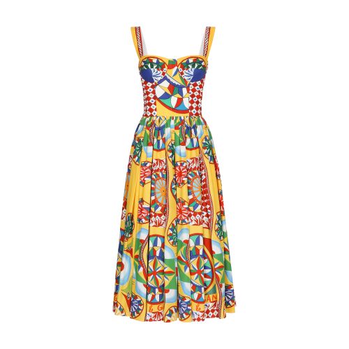 Dolce & Gabbana Bustier Long Dress in Carretto Print Poplin