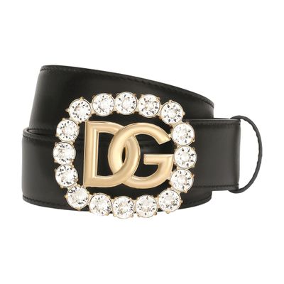 Dolce & Gabbana Calfskin belt with DG logo and rhinestones