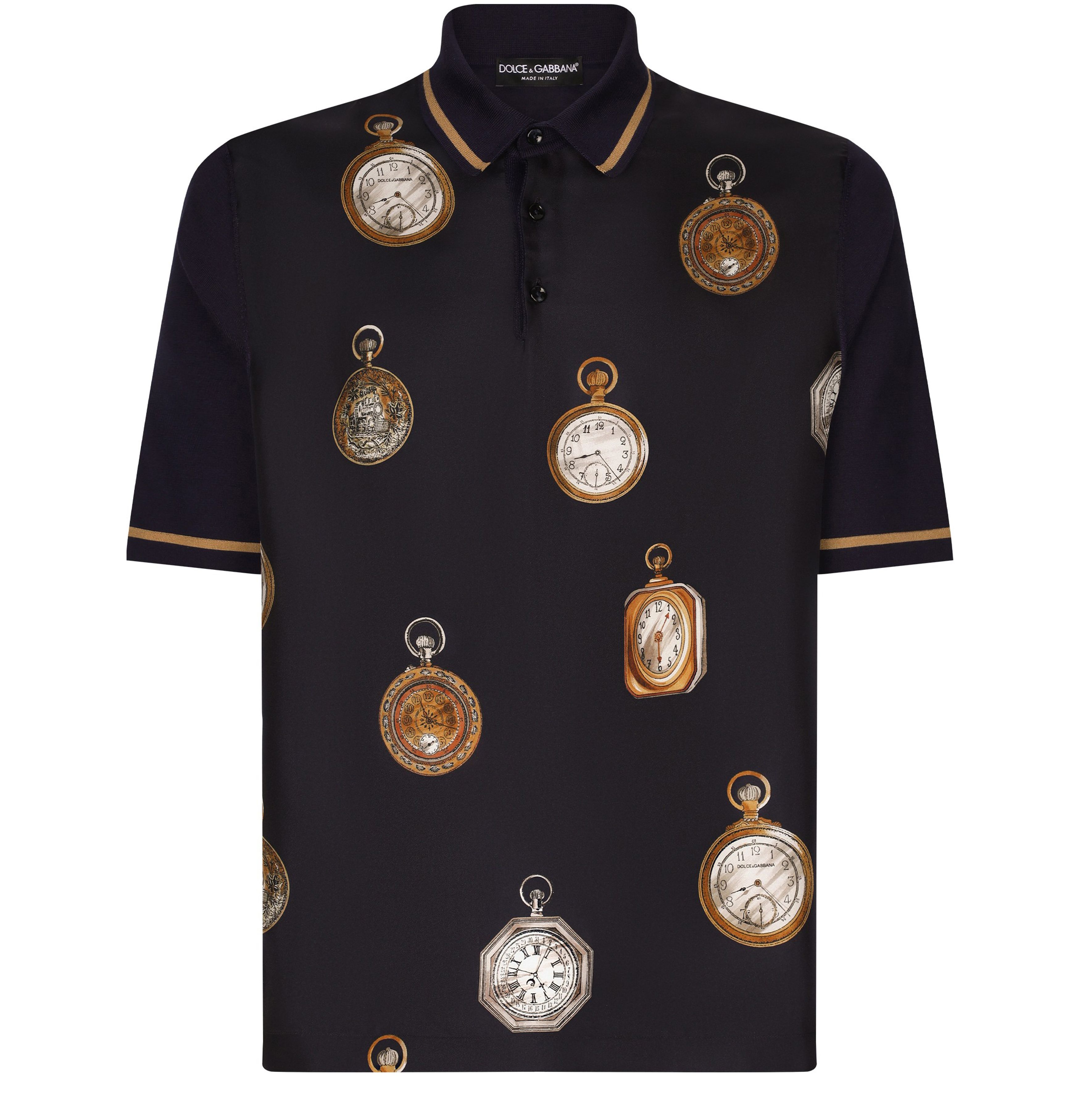 Dolce & Gabbana Watch-print silk polo-shirt