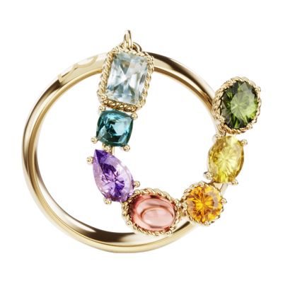 Dolce & Gabbana Rainbow alphabet U ring in yellow gold with multicolor fine gems