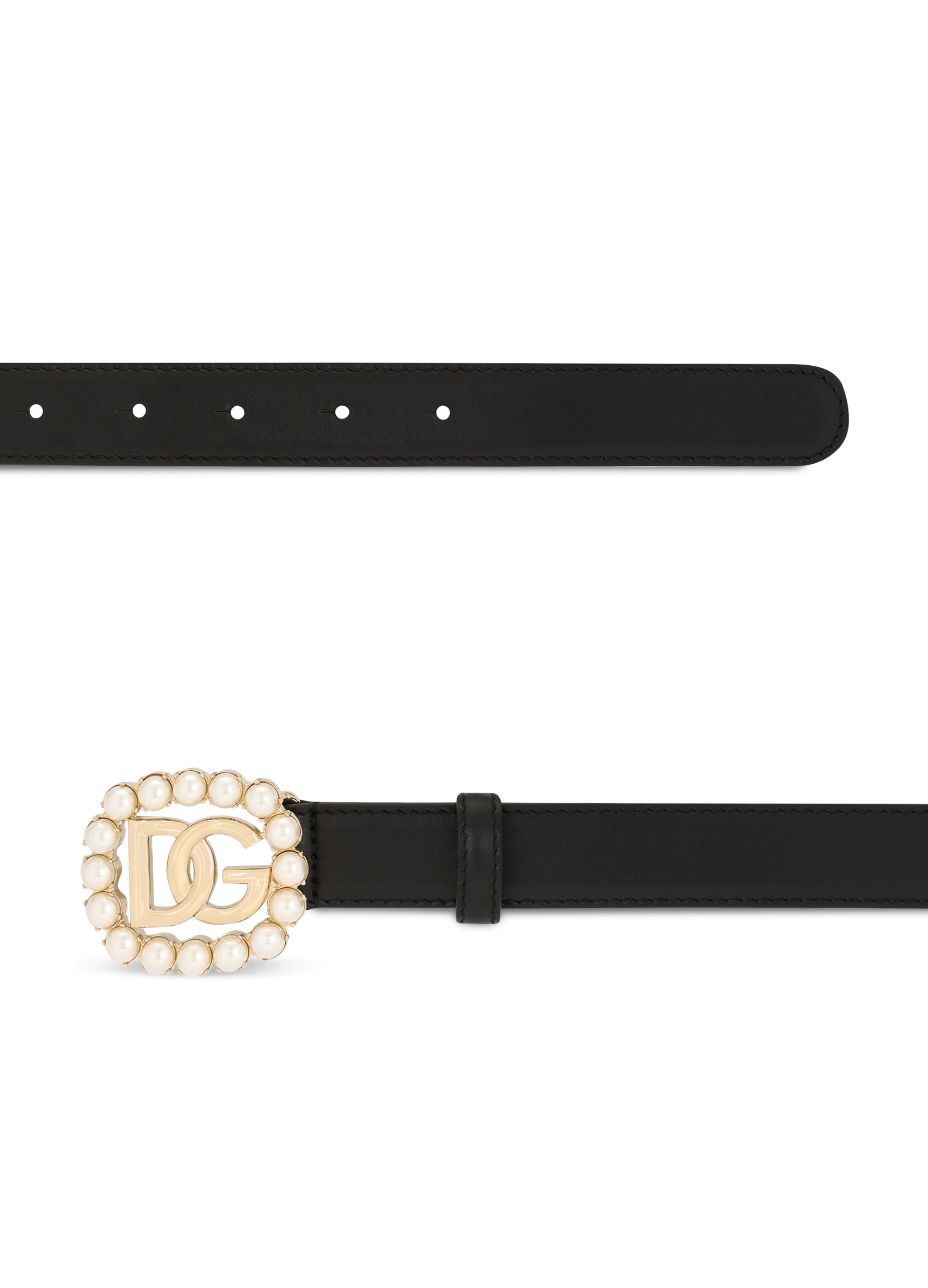 Dolce & Gabbana Calfskin belt with logo and pearls