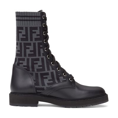 FENDI Leather biker boots with stretch fabric