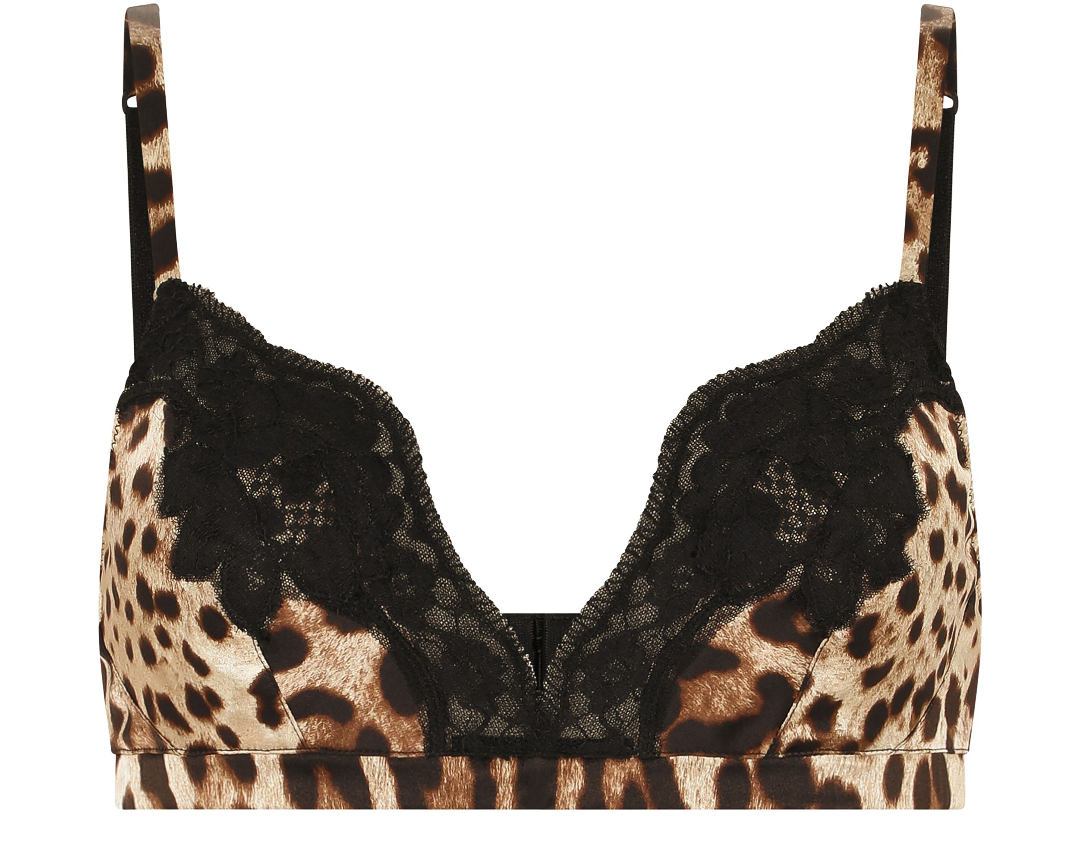 Dolce & Gabbana Leopard-print soft-cup satin bra with lace detailing