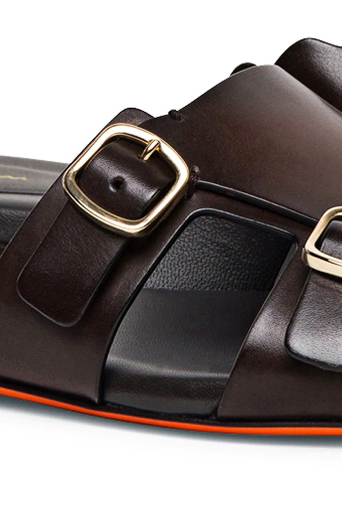 Santoni Leather double-buckle sandals