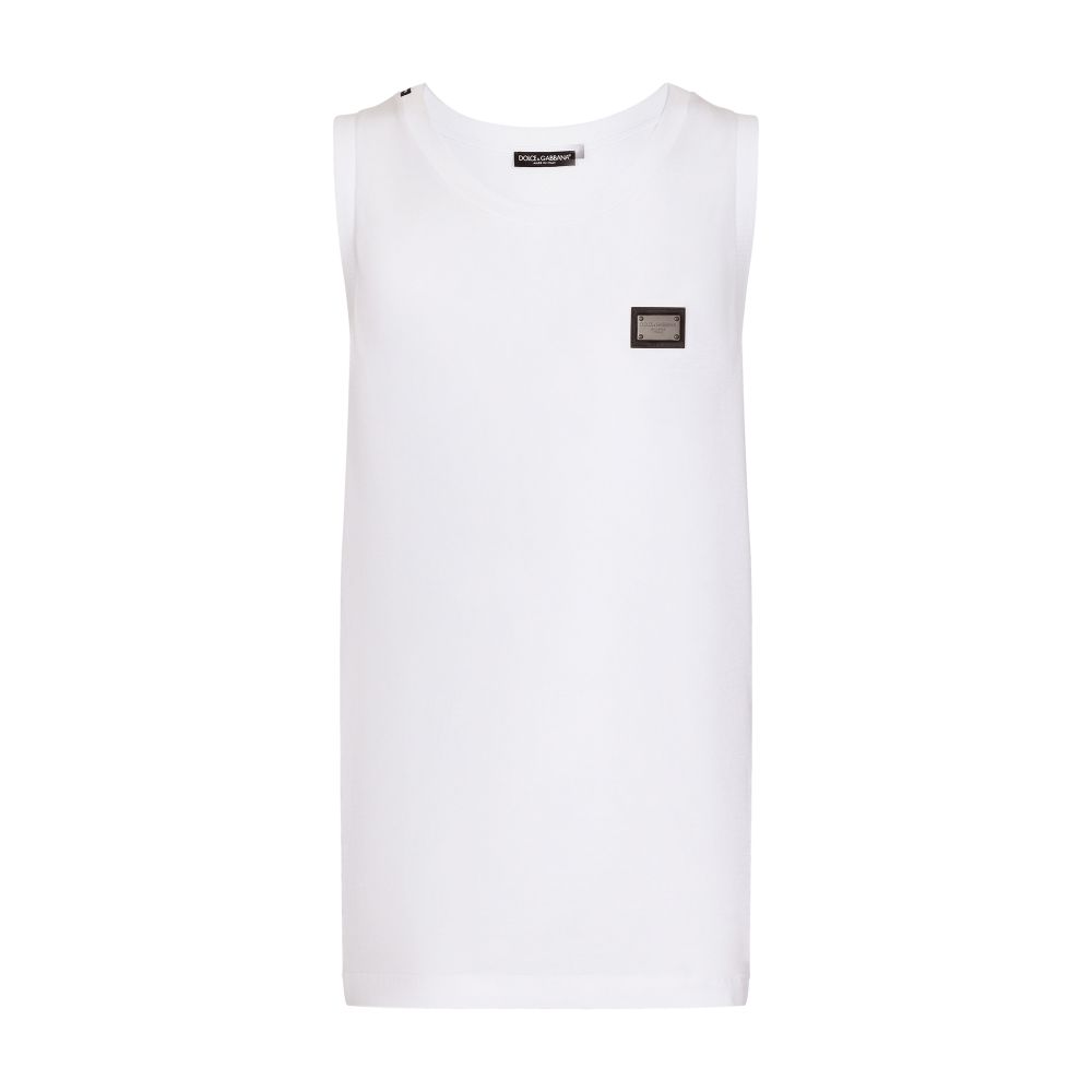 Dolce & Gabbana Jersey Tank Top with Logo Plaque