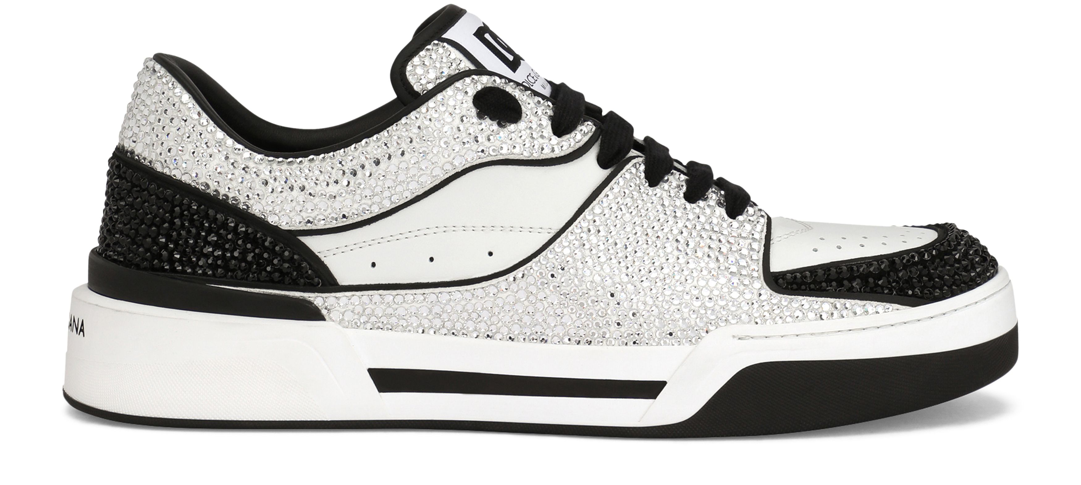 Dolce & Gabbana New Roma Calfskin Leather Sneakers with Thermoset Crystals