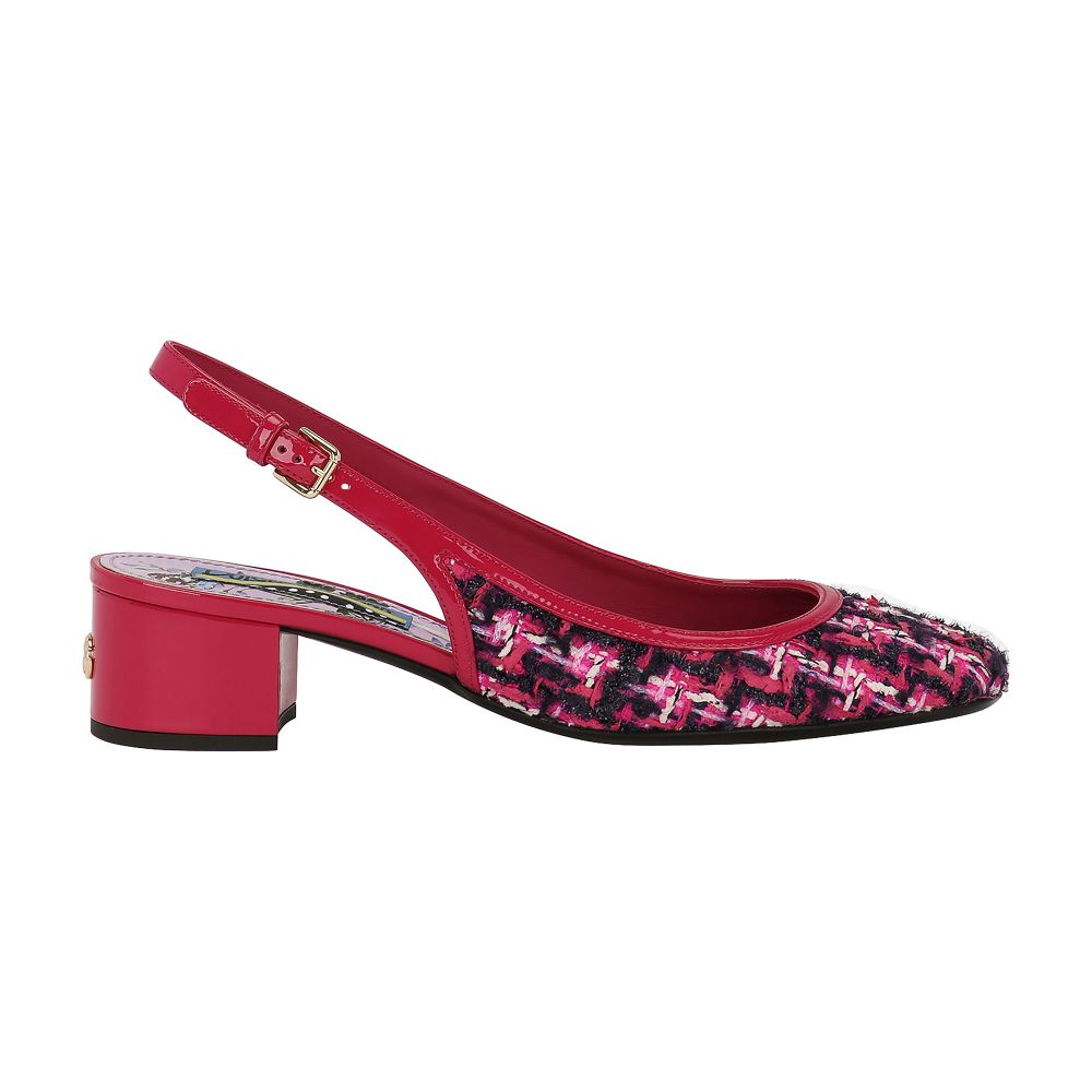 Dolce & Gabbana Patent leather and tweed slingbacks with DG logo