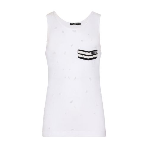 Dolce & Gabbana Fine-rib cotton singlet with patch