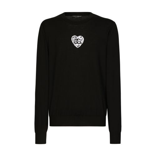 Dolce & Gabbana Silk round-neck sweater with DG logo embroidery