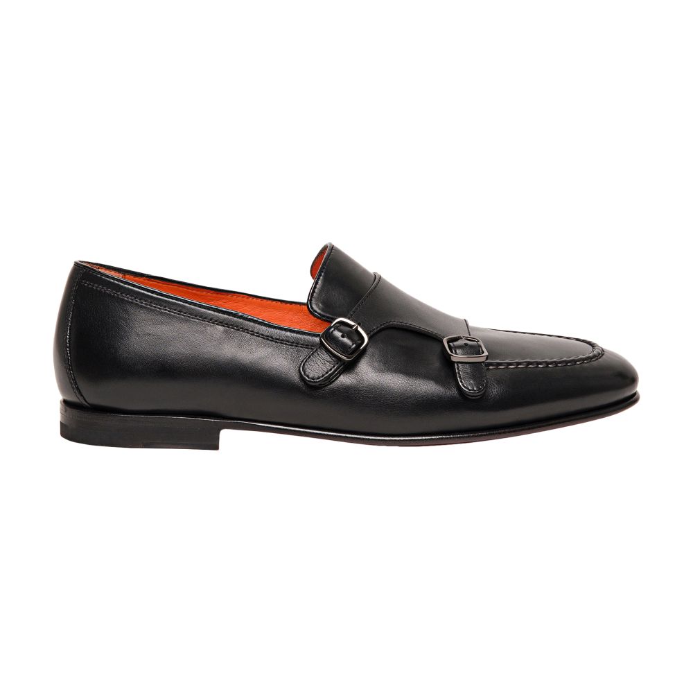 Santoni Leather double-buckle loafers