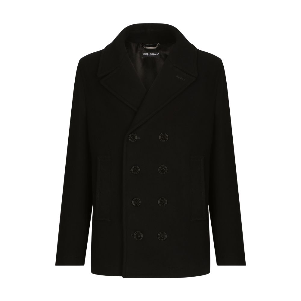 Dolce & Gabbana Double-breasted wool pea coat with branded tag