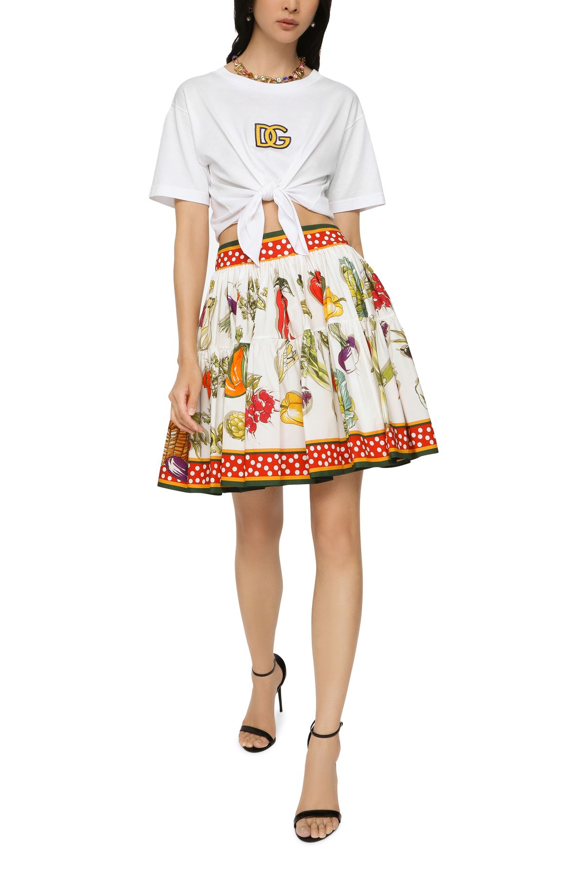 Dolce & Gabbana Short poplin circle skirt with vegetable print