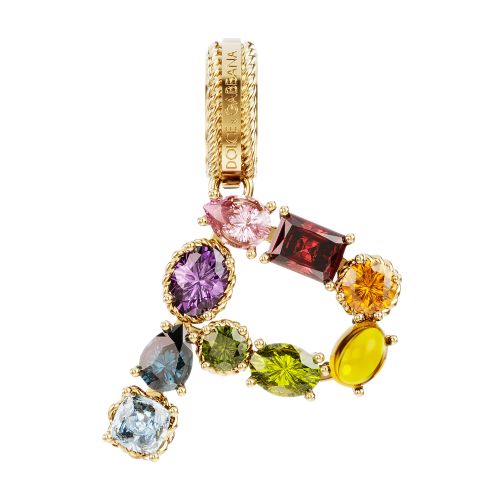 Dolce & Gabbana Rainbow alphabet P 18 kt yellow gold charm with multicolor fine gems