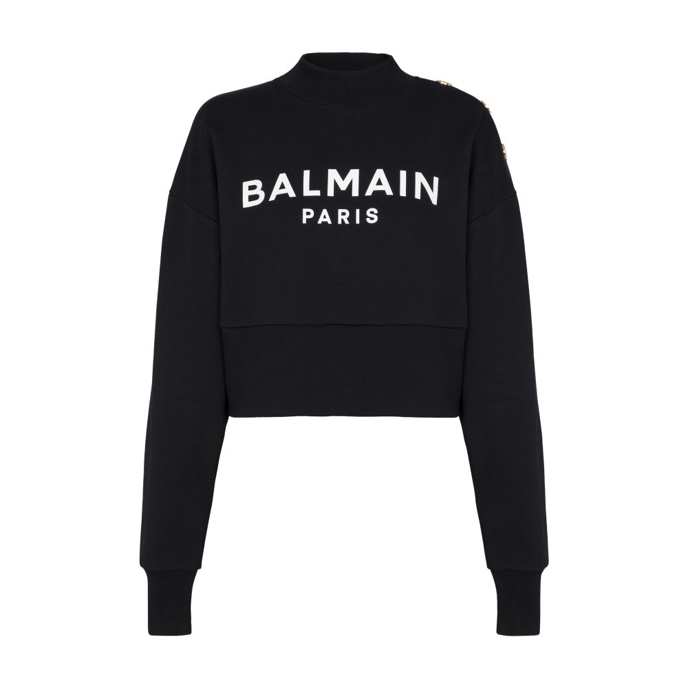 Balmain Eco-responsible cotton cropped sweatshirt with Balmain logo print