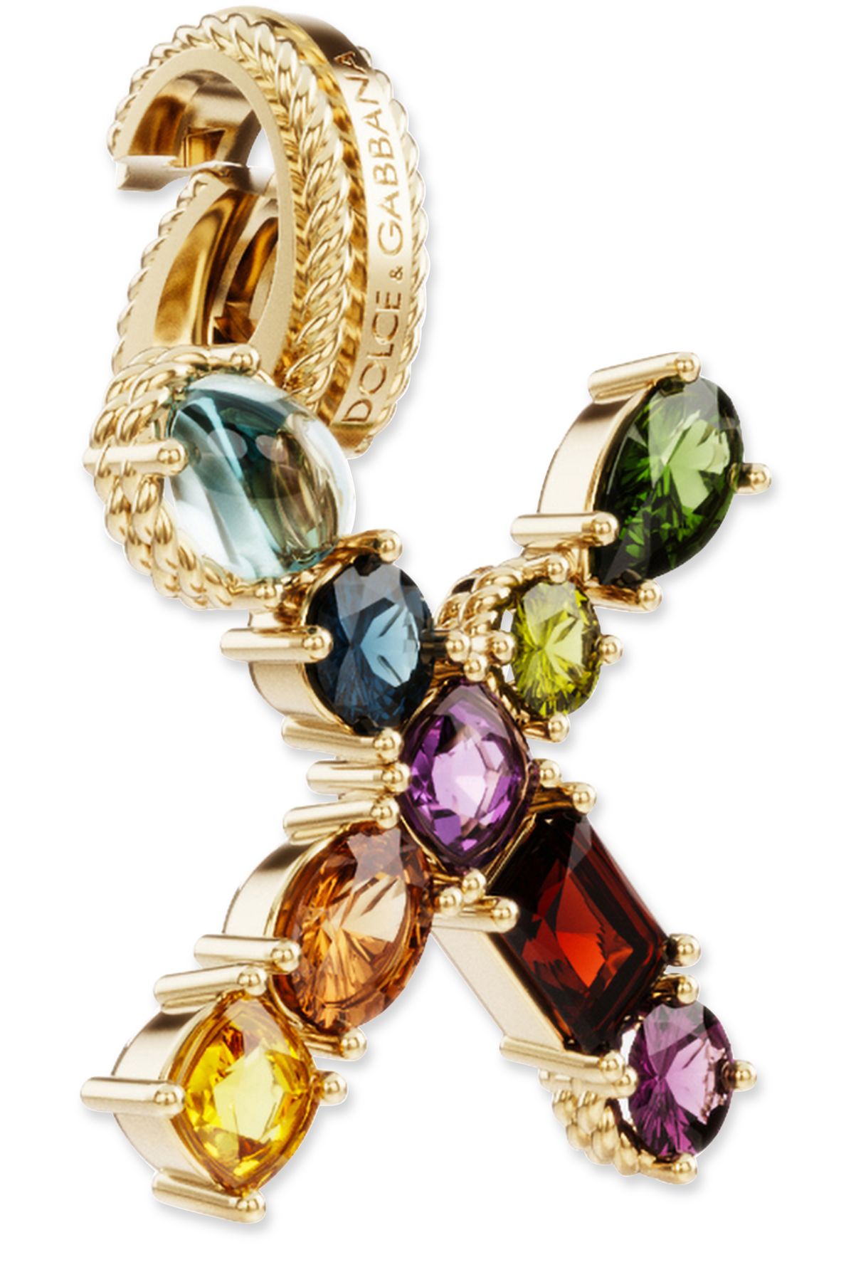 Dolce & Gabbana Rainbow alphabet X 18 kt yellow gold charm with multicolor fine gems