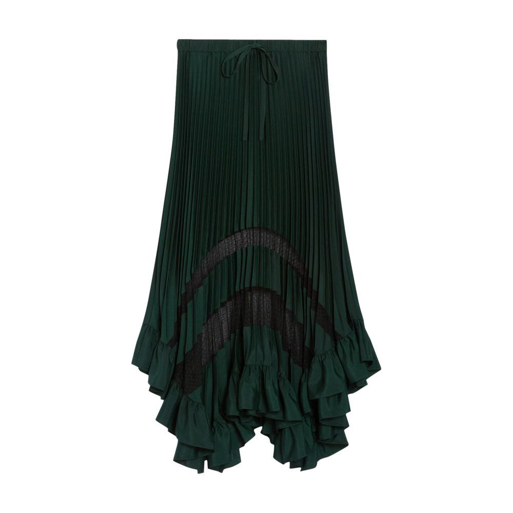  Pleated, ruffled mid-length skirt