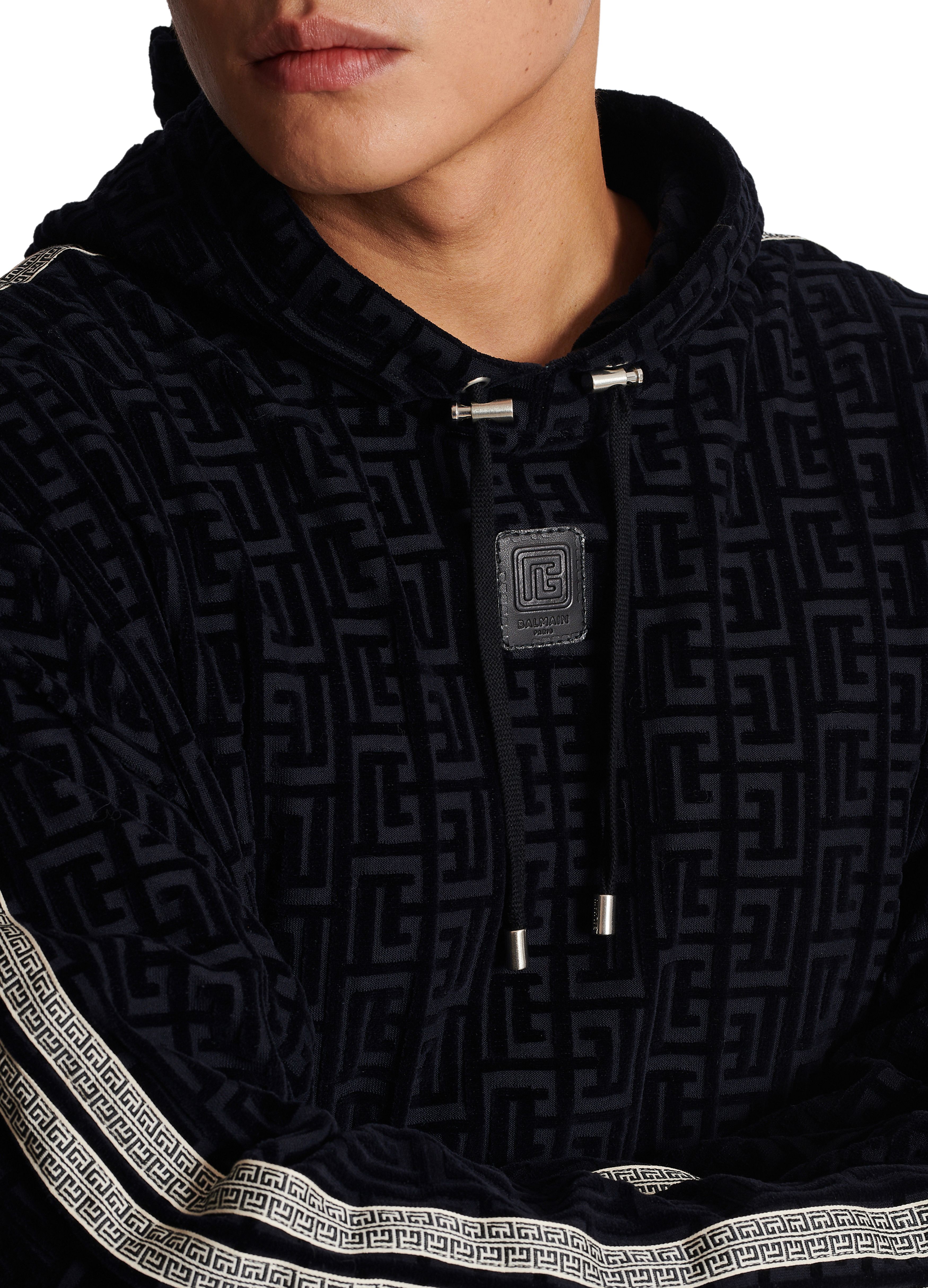 Balmain Monogrammed Velvet Hoodie