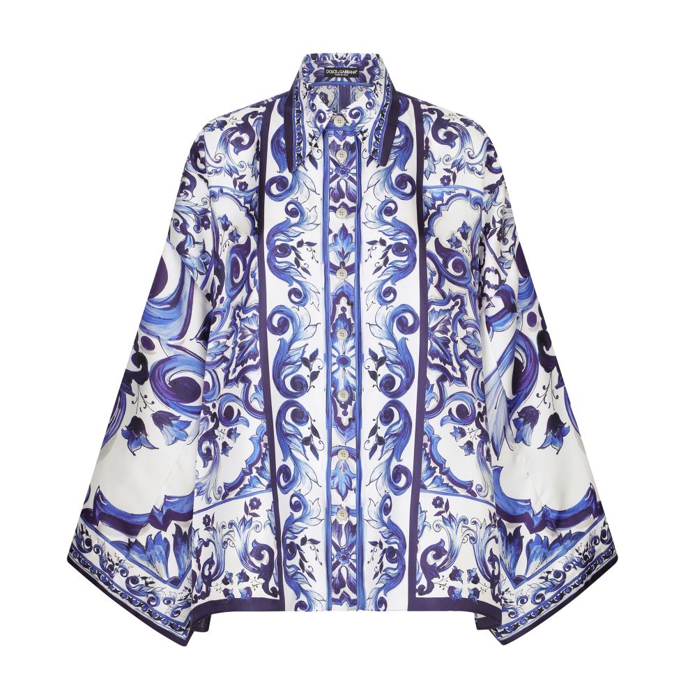 Dolce & Gabbana Maiolica Printed Twill Shirt With Slits