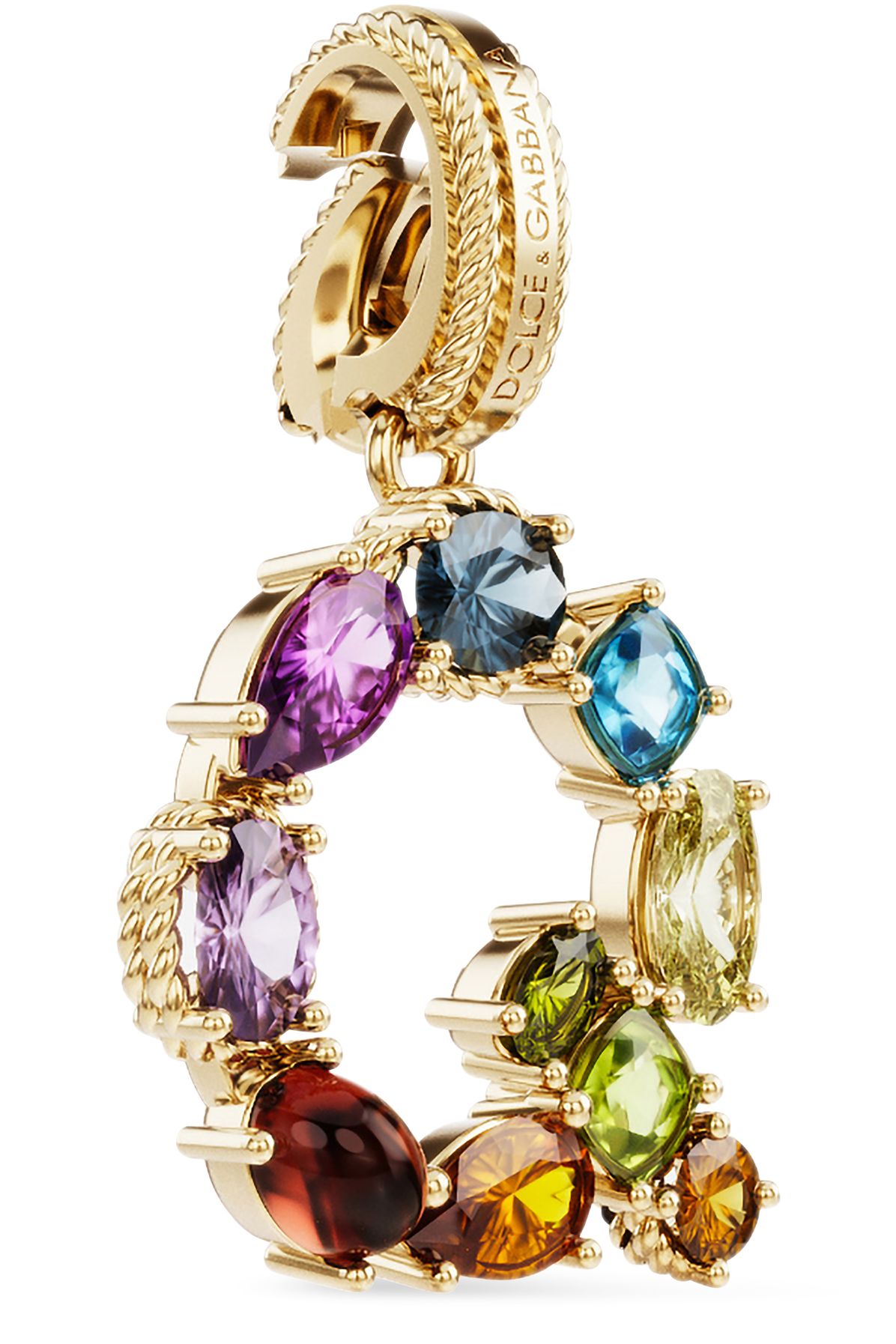 Dolce & Gabbana Rainbow alphabet Q 18 kt yellow gold charm with multicolor fine gems