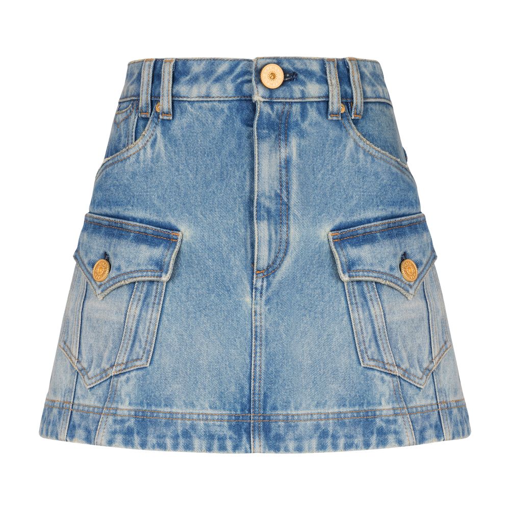 Balmain Western Denim Trapeze Skirt