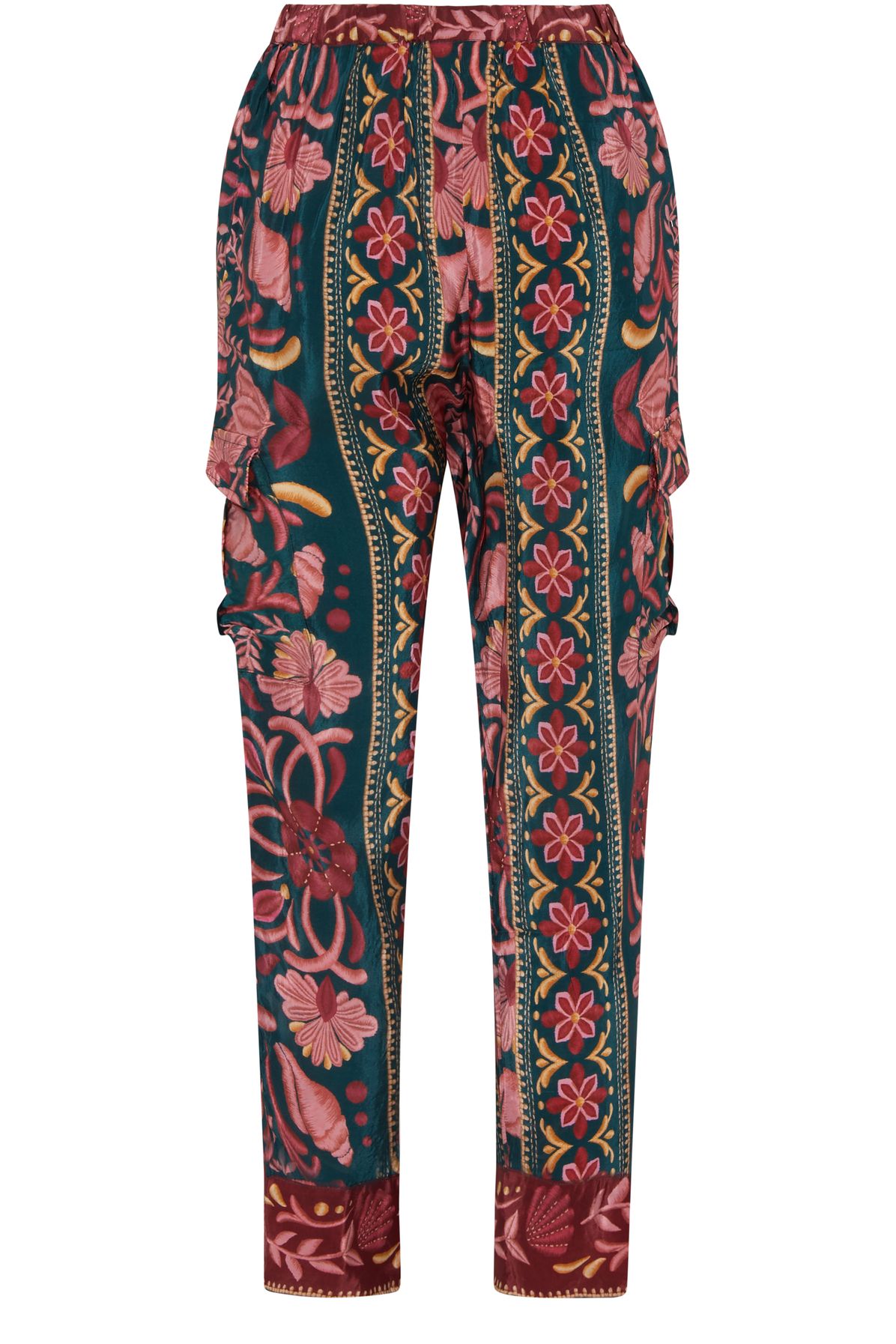 Farm Rio Seasheel Tapestry Teal wide leg pants