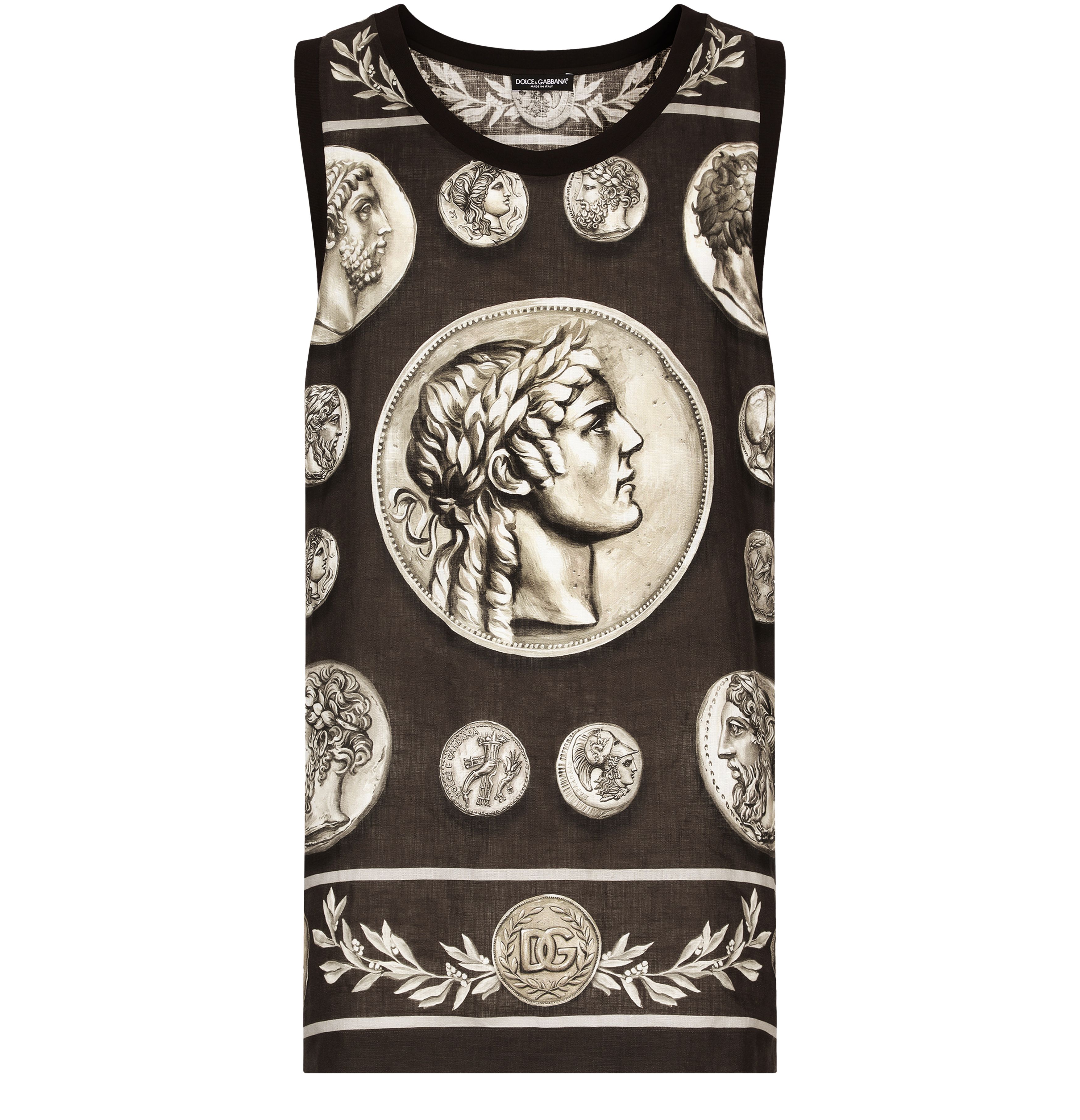 Dolce & Gabbana Monete Print Cotton and Linen Tank Top