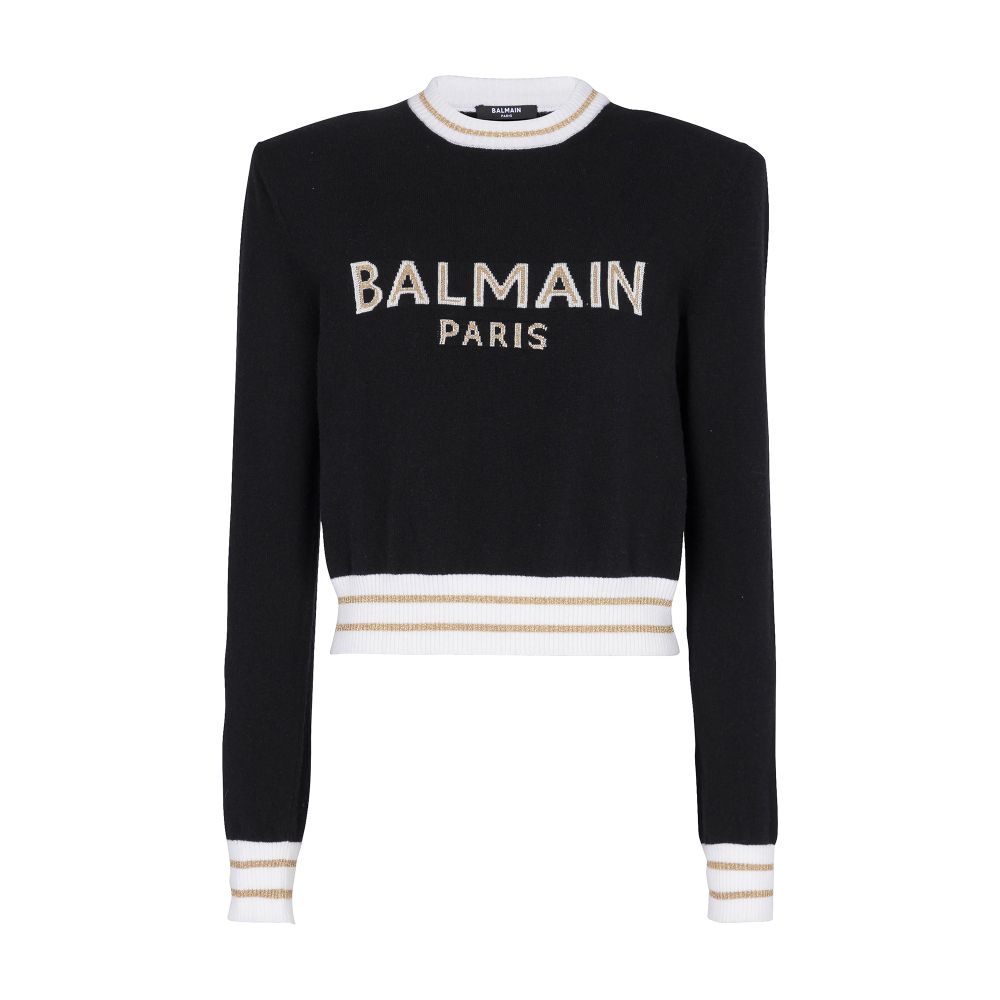 Balmain Cropped wool jumper with Balmain logo