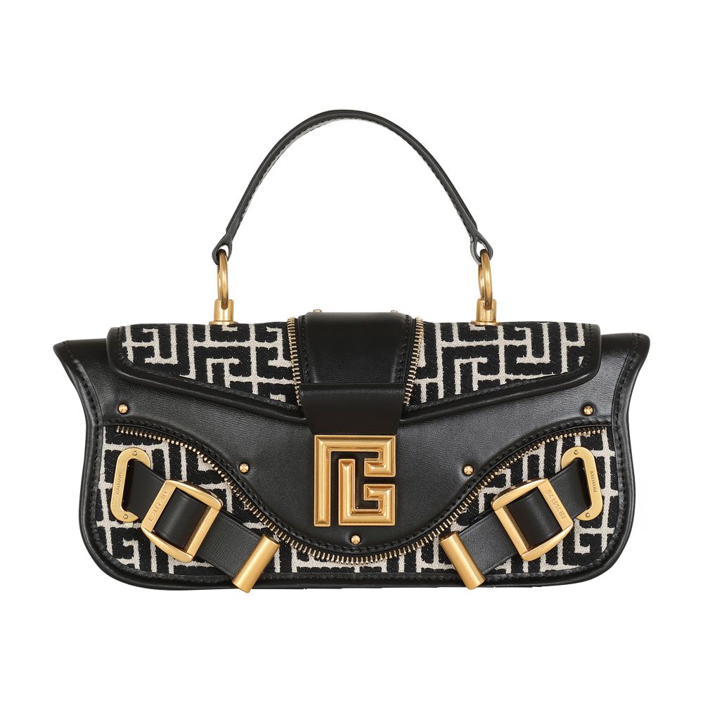 Balmain Blaze leather clutch bag with jacquard monogram