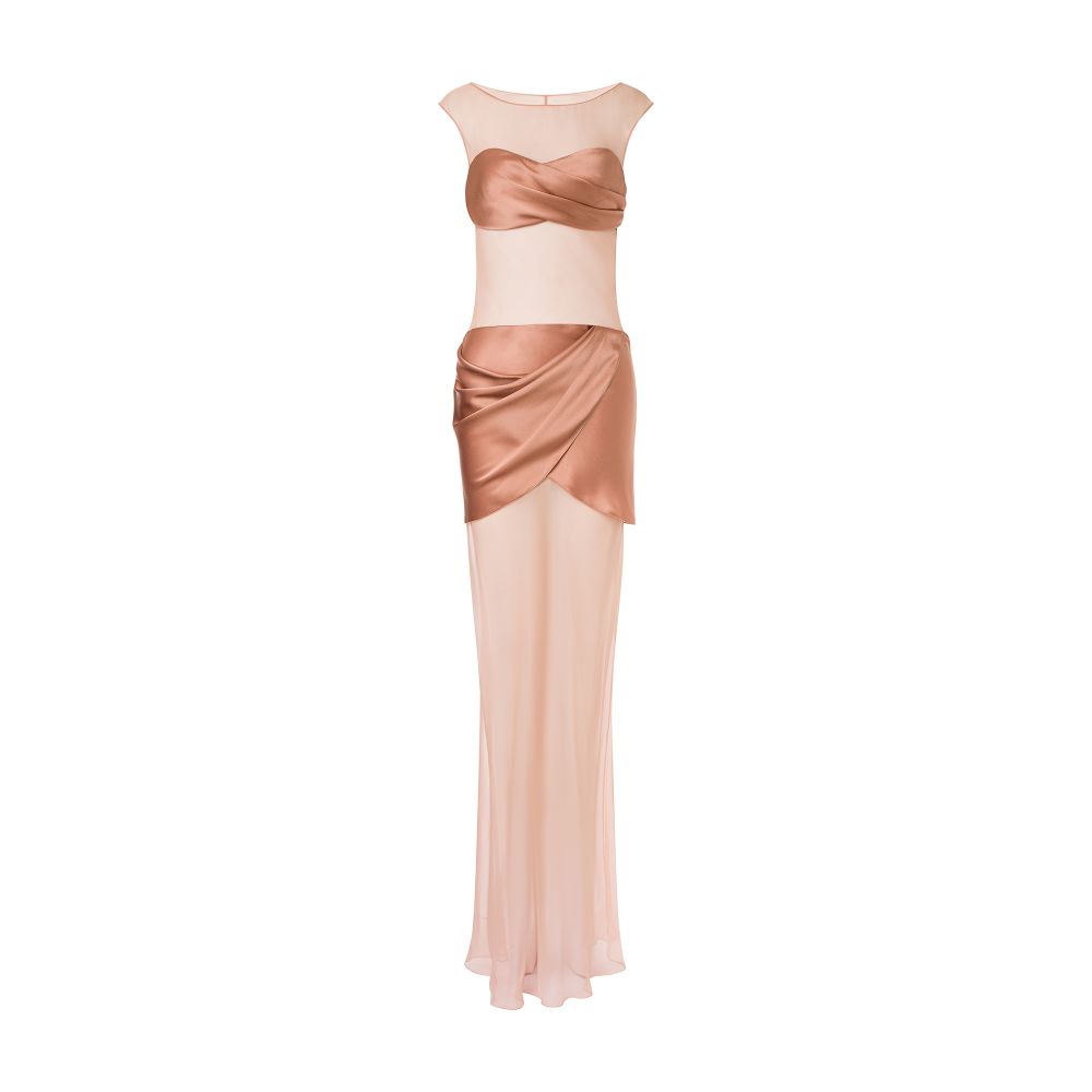 Alberta Ferretti Longuette dress in satin and chiffon