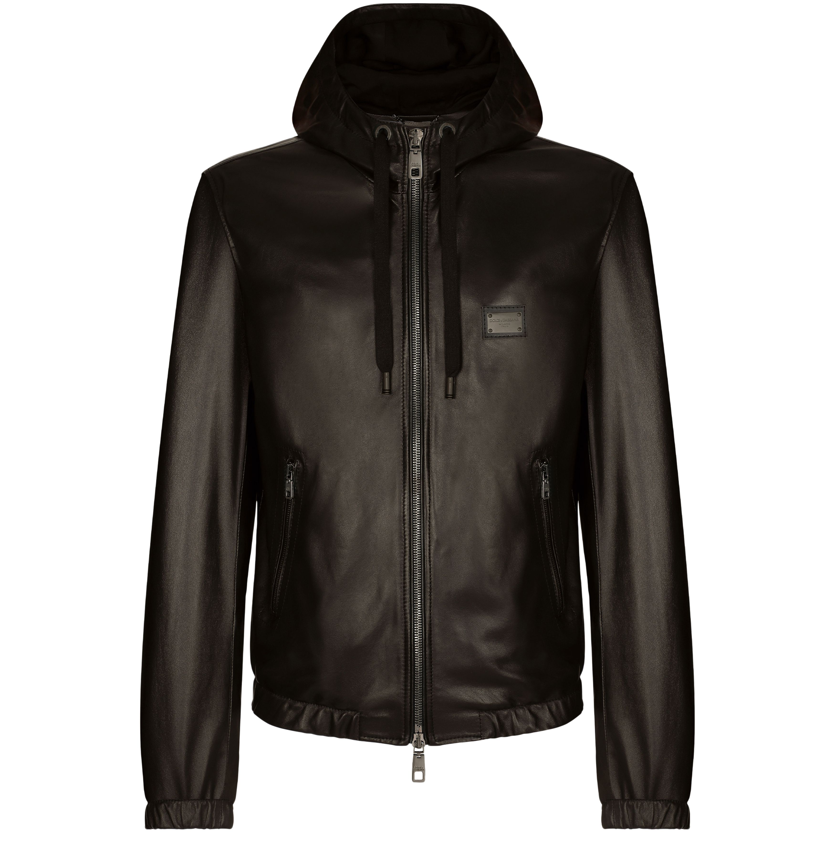 Dolce & Gabbana Leather jacket with hood and branded tag