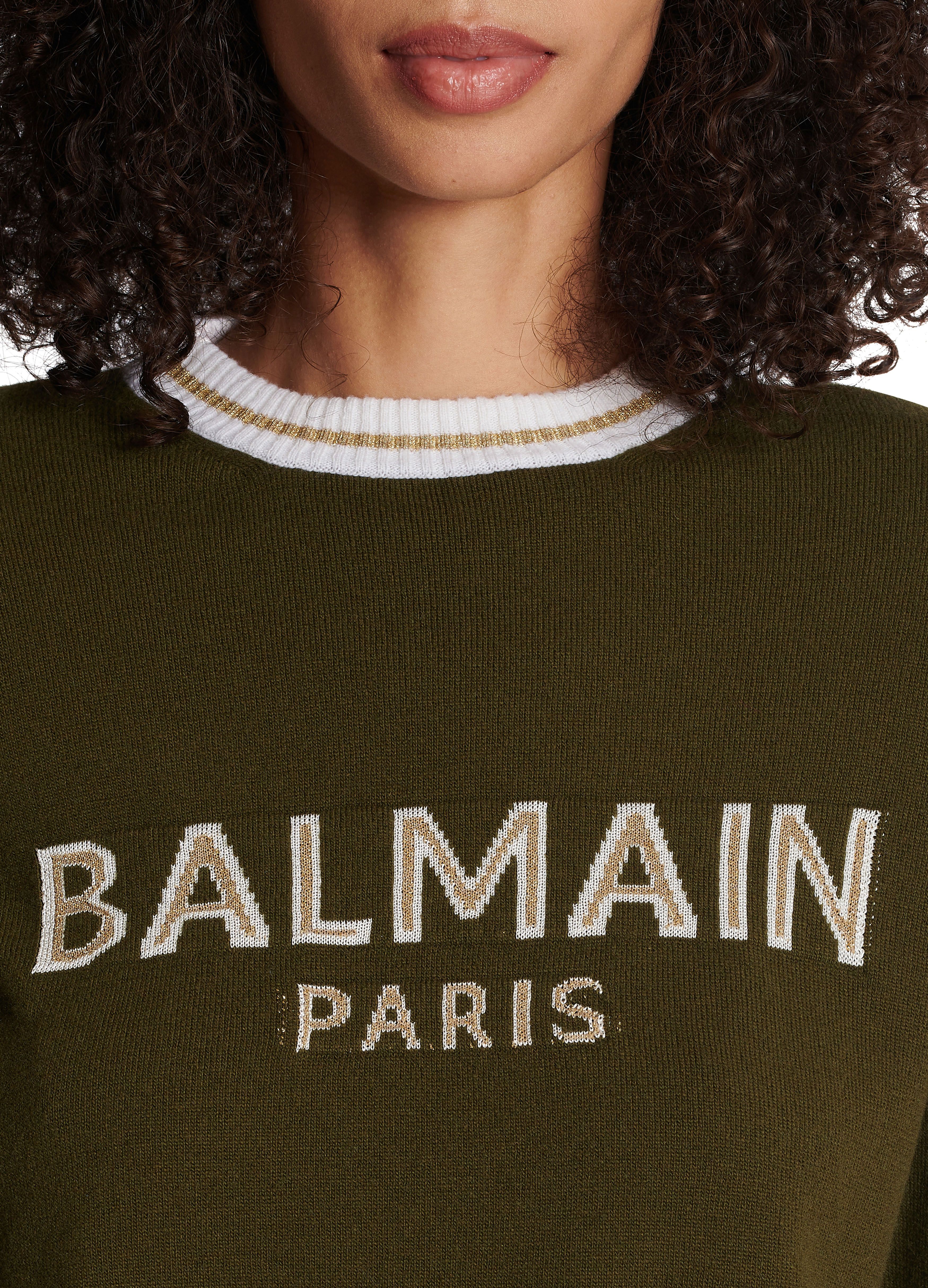 Balmain Cropped wool jumper with Balmain logo