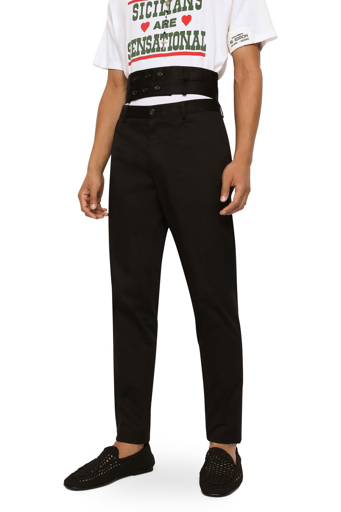 Dolce & Gabbana Tailored stretch cotton pants with double belt