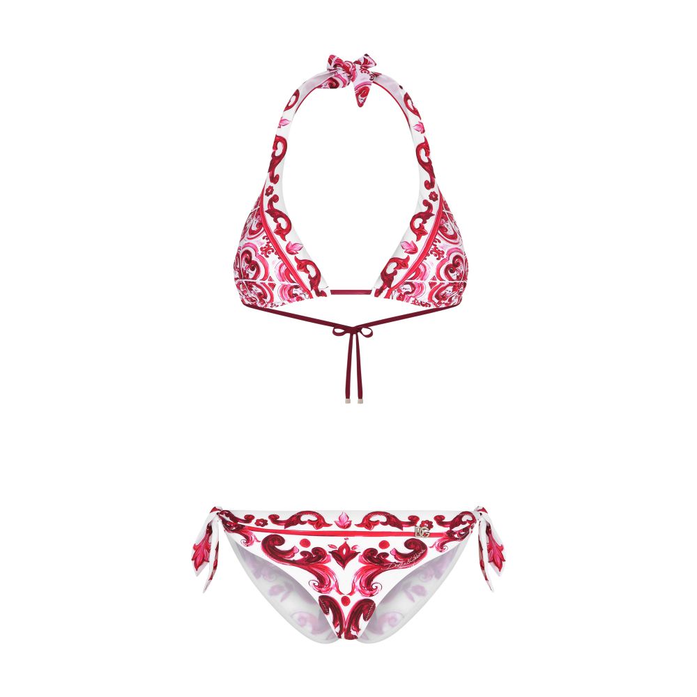 Dolce & Gabbana Padded Triangle Bikini with Majolica Print