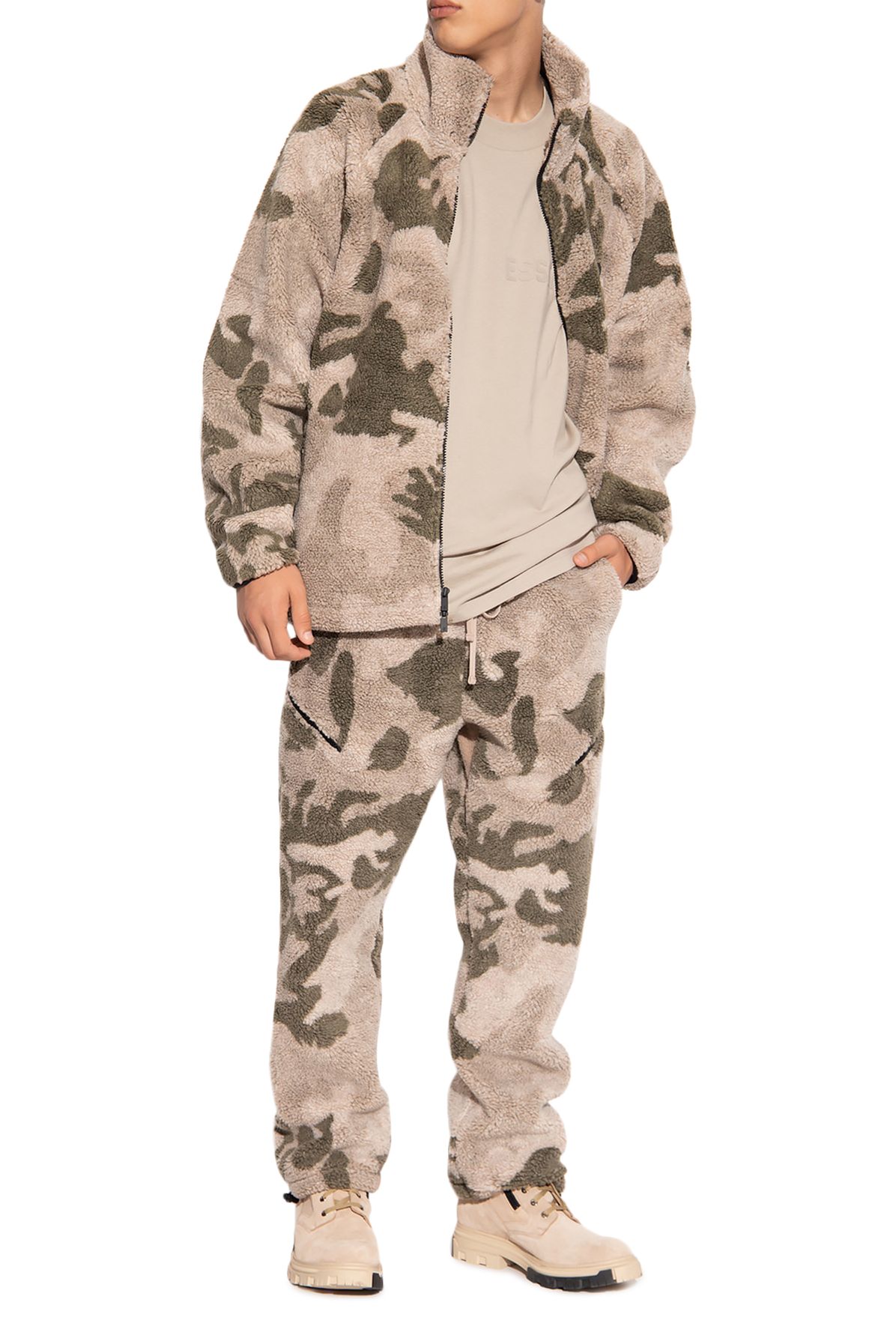 Fear Of God Essentials Fleece hoodie with camo pattern