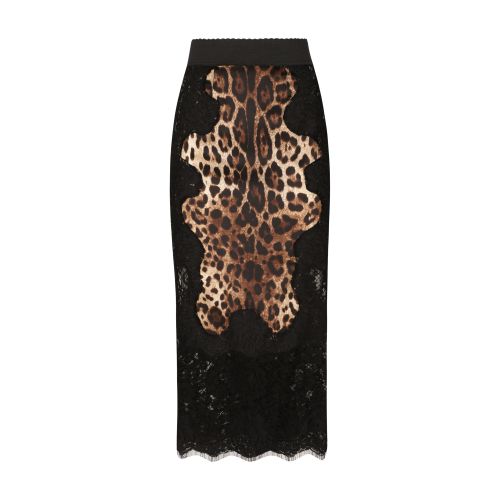 Dolce & Gabbana Leopard-print satin midi skirt with lace inserts