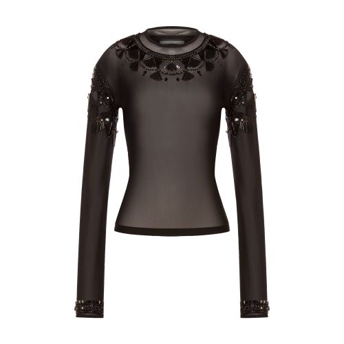 Alberta Ferretti Stretch mesh t-shirt with embroidery