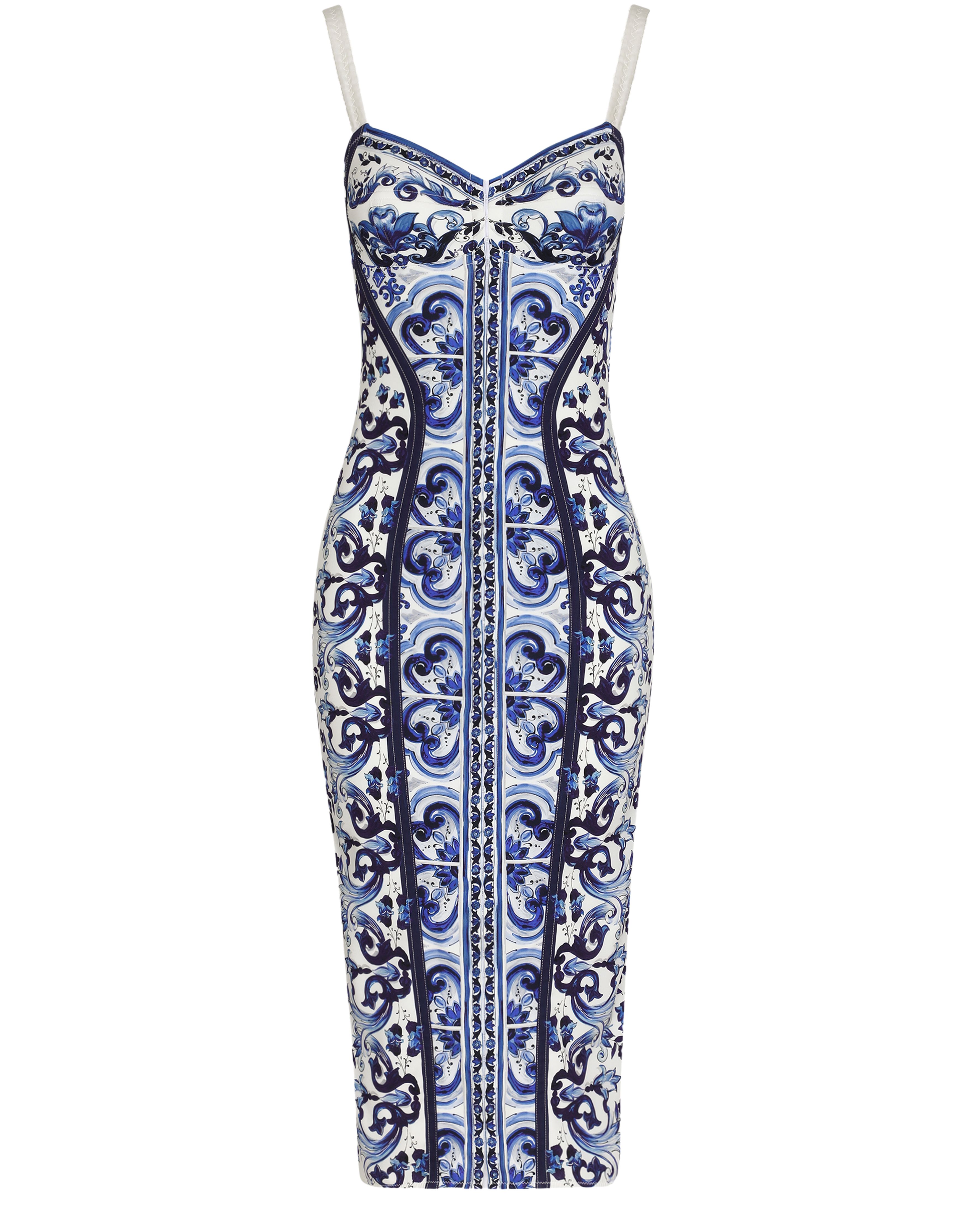 Dolce & Gabbana Bustier Dress in Majolica Print Charmuse