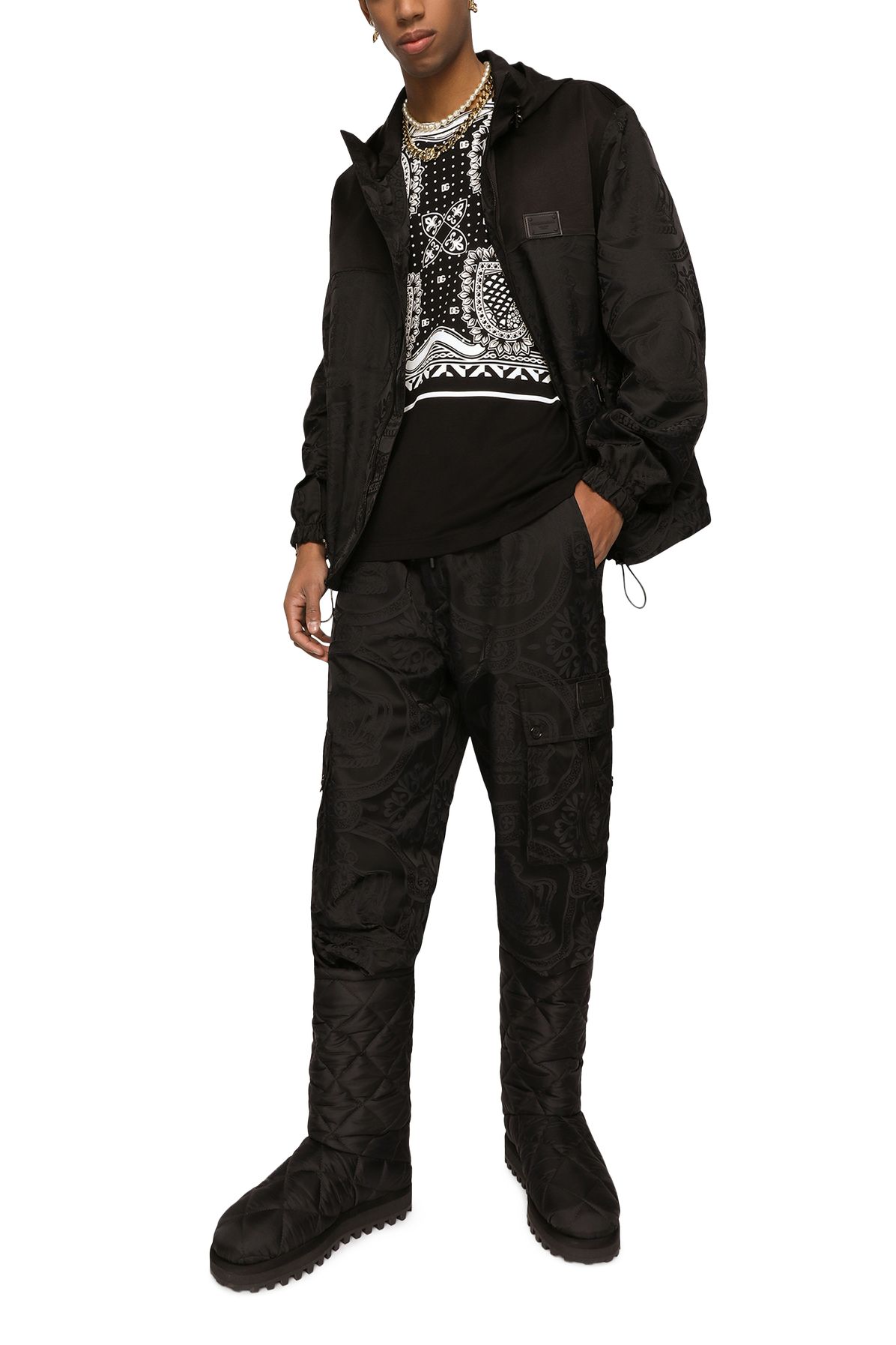 Dolce & Gabbana Crown-design nylon jacquard cargo pants with tag