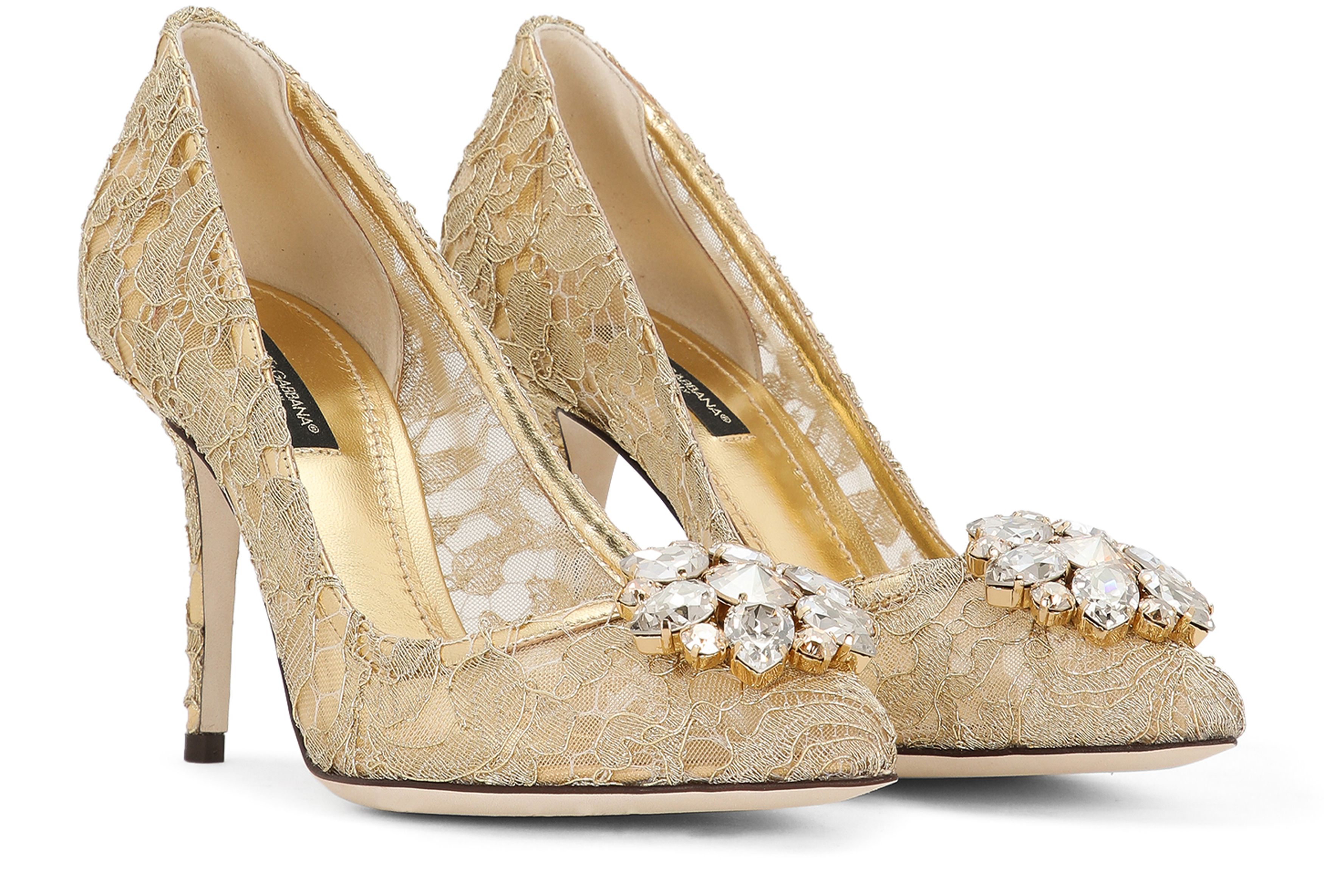 Dolce & Gabbana Lurex lace rainbow pumps with brooch detailing