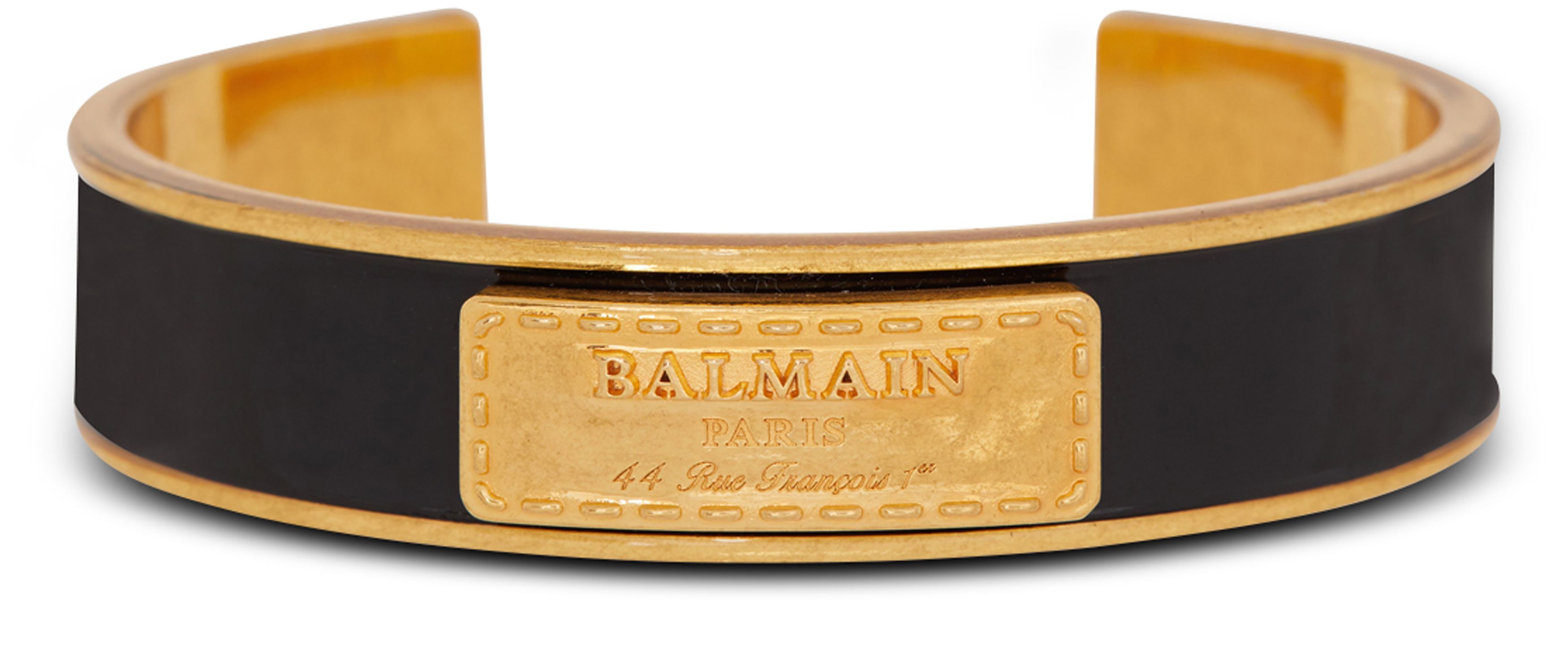 Balmain Brass and enamel signature tubular bracelet