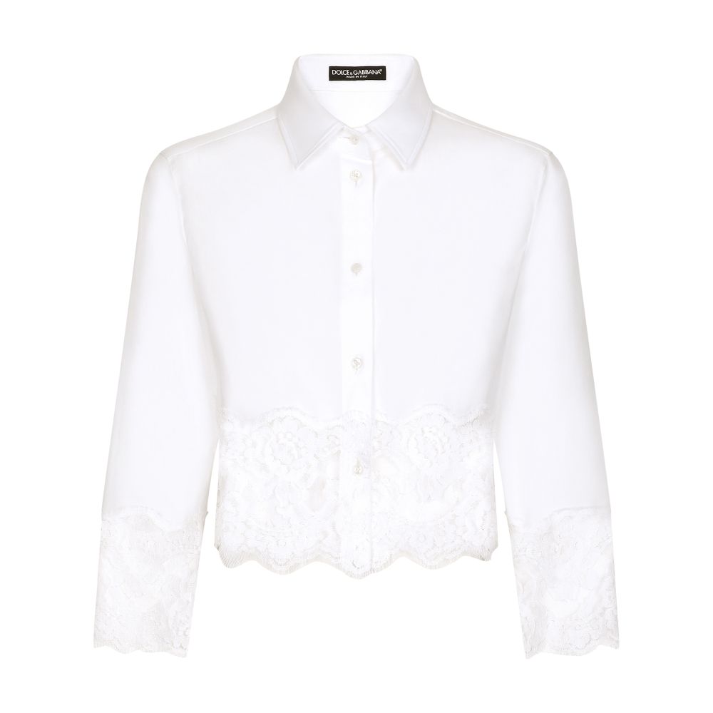 Dolce & Gabbana Cropped poplin shirt with lace inserts