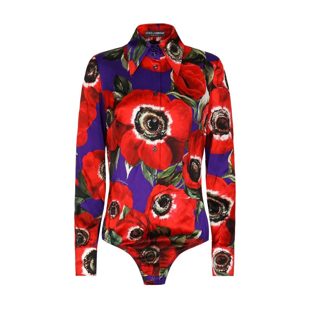 Dolce & Gabbana Anemone printed satin shirt bodysuit