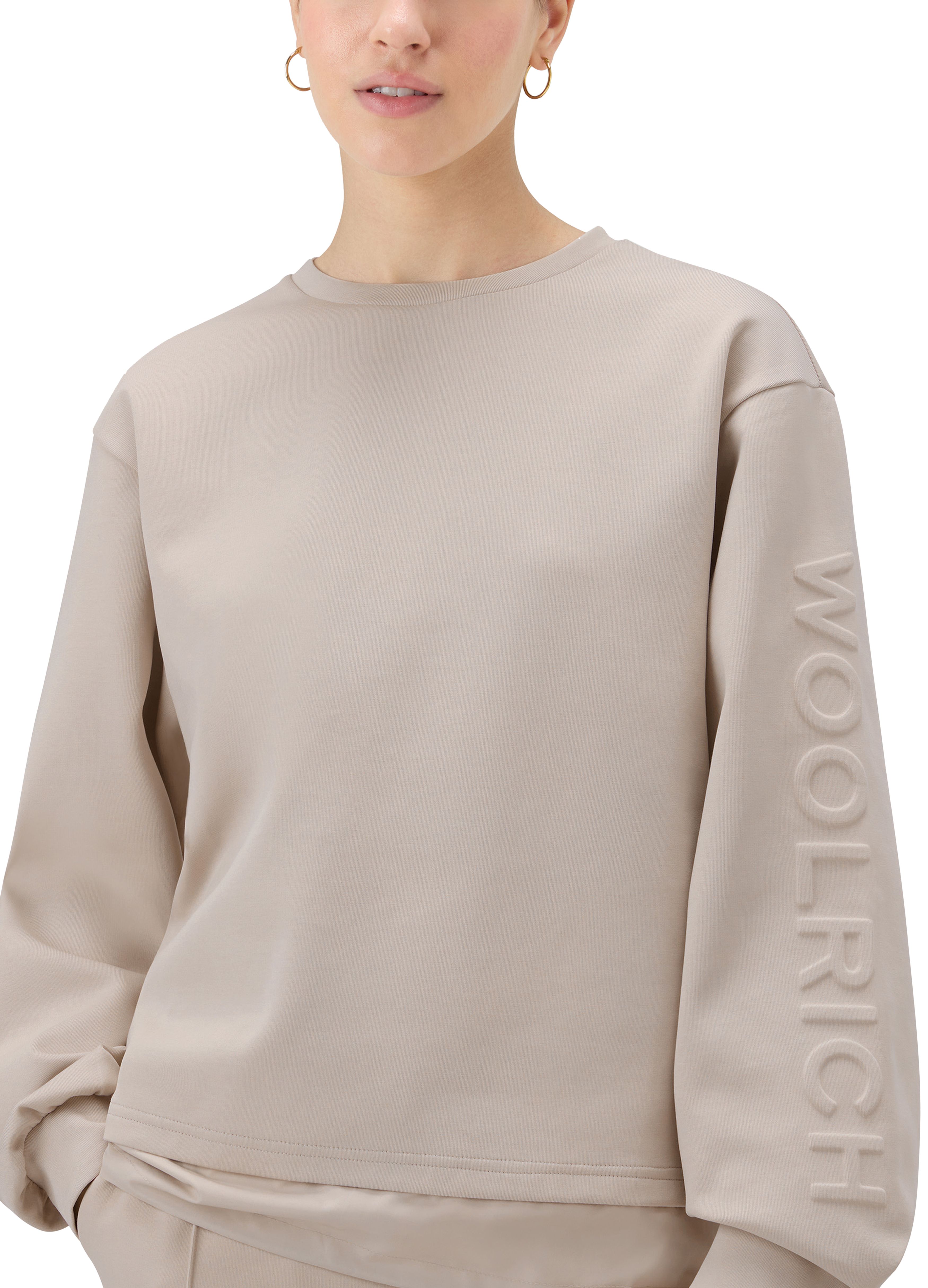 Woolrich Crewneck in Mixed Cotton with Nylon Details