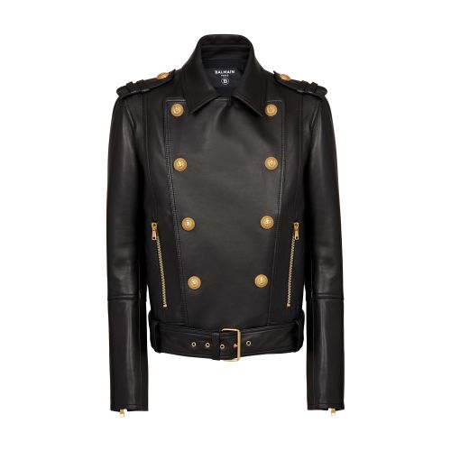 Balmain Veste biker en cuir double boutonnage