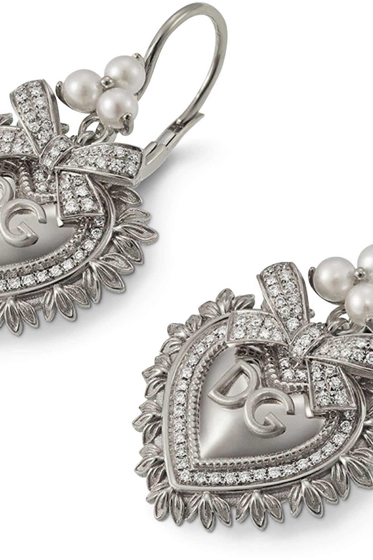 Dolce & Gabbana Devotion earrings in white gold with diamonds and pearls