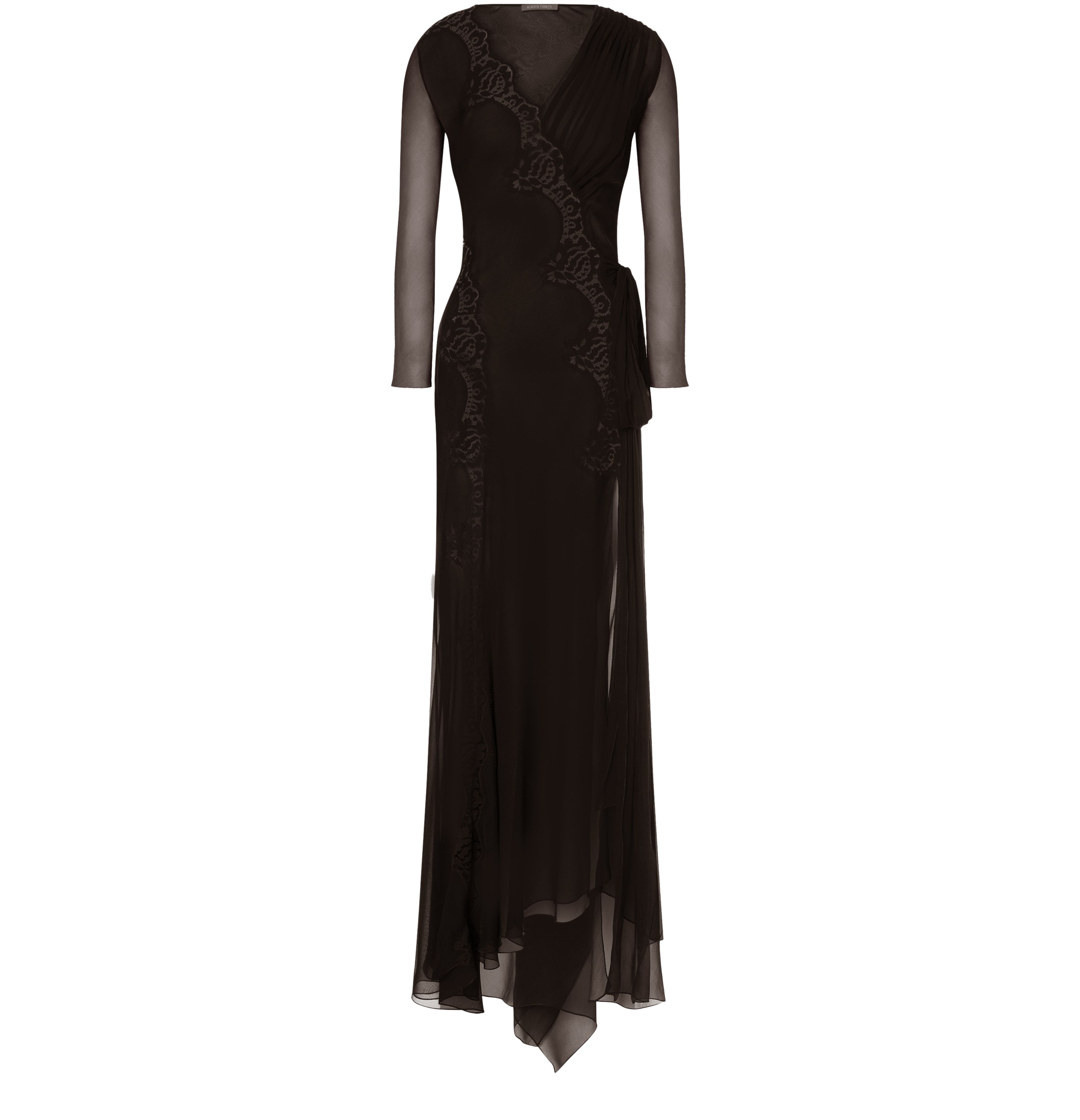 Alberta Ferretti Long organic chiffon dress with lace