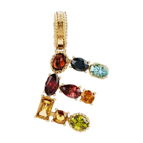 Dolce & Gabbana Rainbow alphabet E 18 kt yellow gold charm with multicolor fine gems