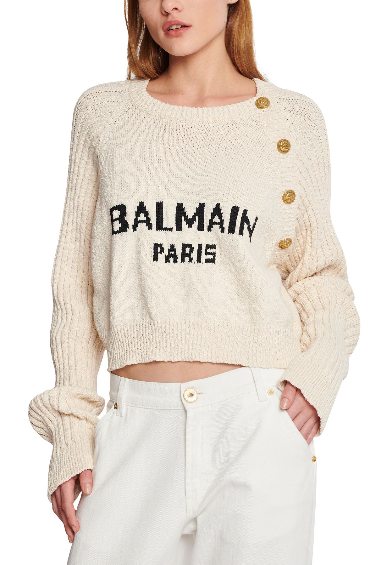 Balmain Buttoned jacquard jumper with Balmain logo