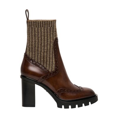 Santoni Leather mid-heel brogue sock boots