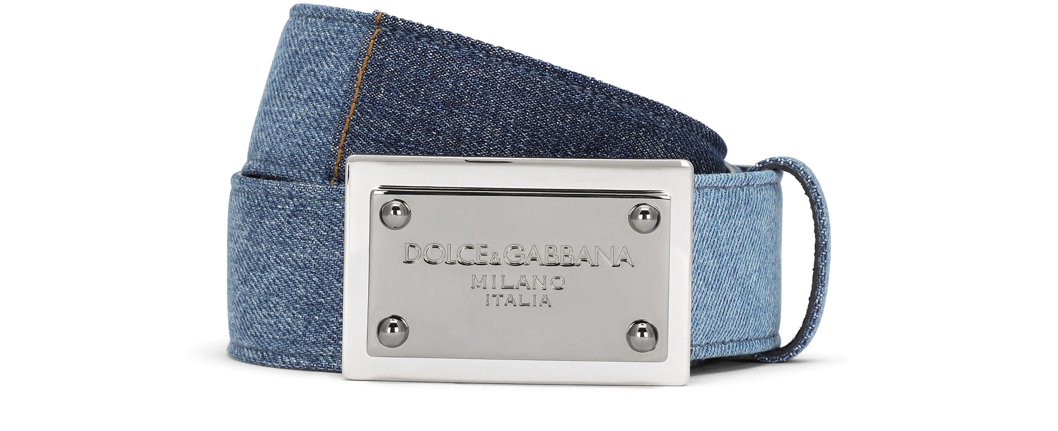 Dolce & Gabbana Patchwork denim belt with logo tag